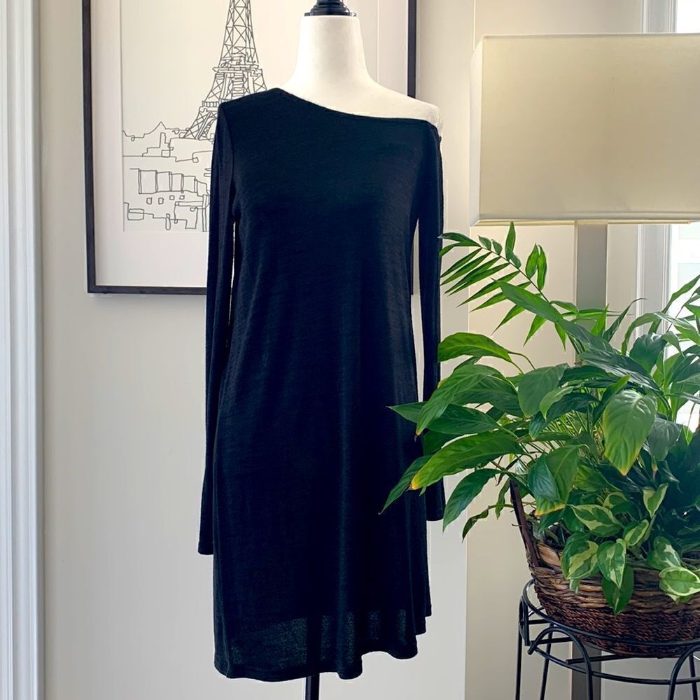 🖤Wilfred Free Women's Diapason Long-Sleeve Scoop Neck T-Shirt Dress Black - Picture 2 of 8